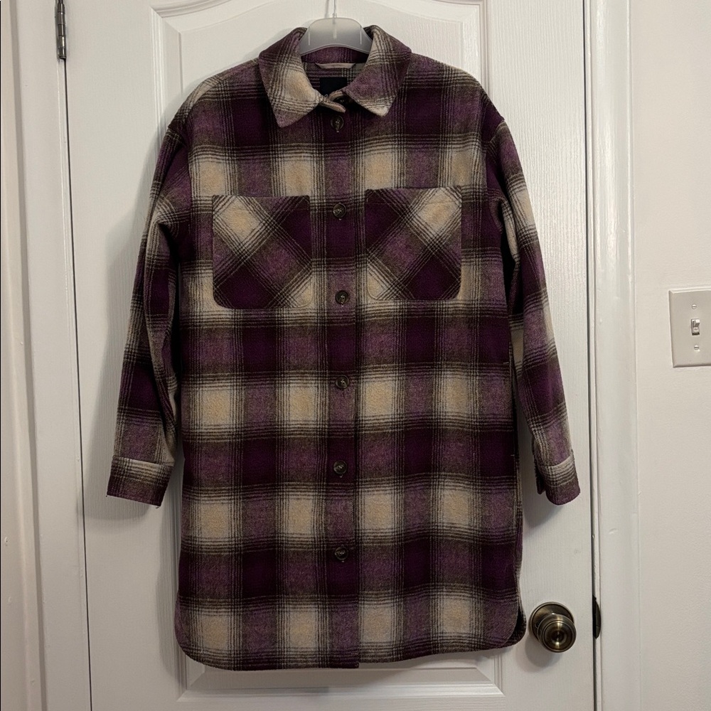 Reitmans Loose Fit Purple Plaid Coat - XS